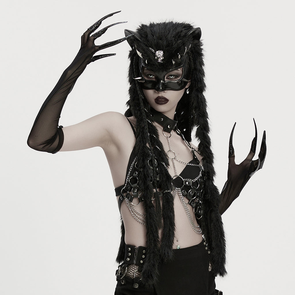 Punk Rave Gothic Gloves Fluffy Claw - QHA UK