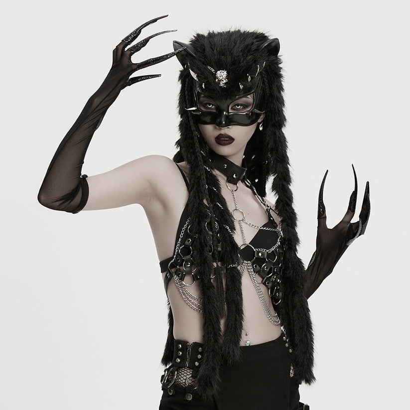 Punk Rave Gothic Gloves Fluffy Claw - QHA UK