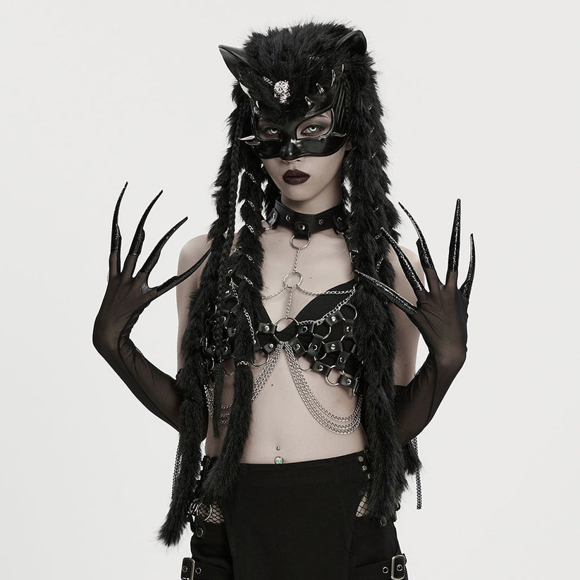 Punk Rave Gothic Gloves Fluffy Claw - QHA UK