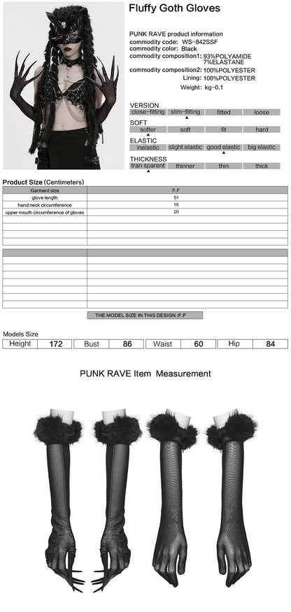 Punk Rave Gothic Gloves Fluffy Claw - QHA UK