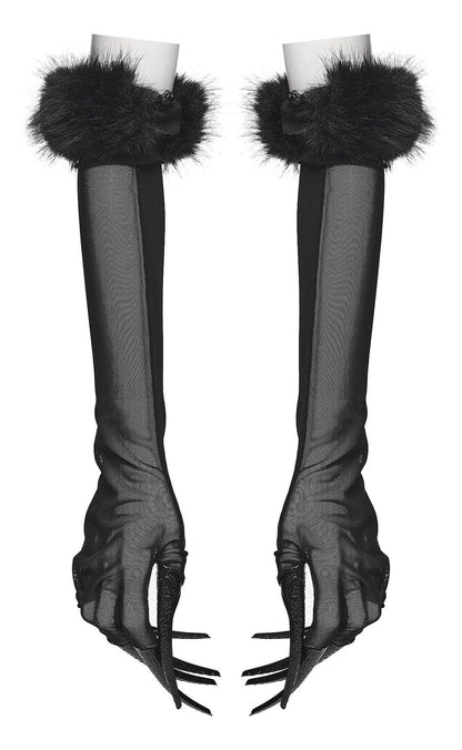 Punk Rave Gothic Gloves Fluffy Claw - QHA UK
