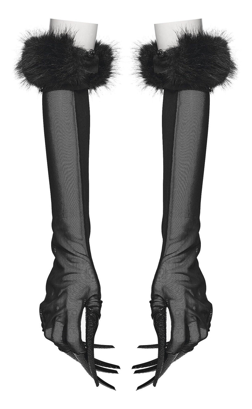 Punk Rave Gothic Gloves Fluffy Claw - QHA UK