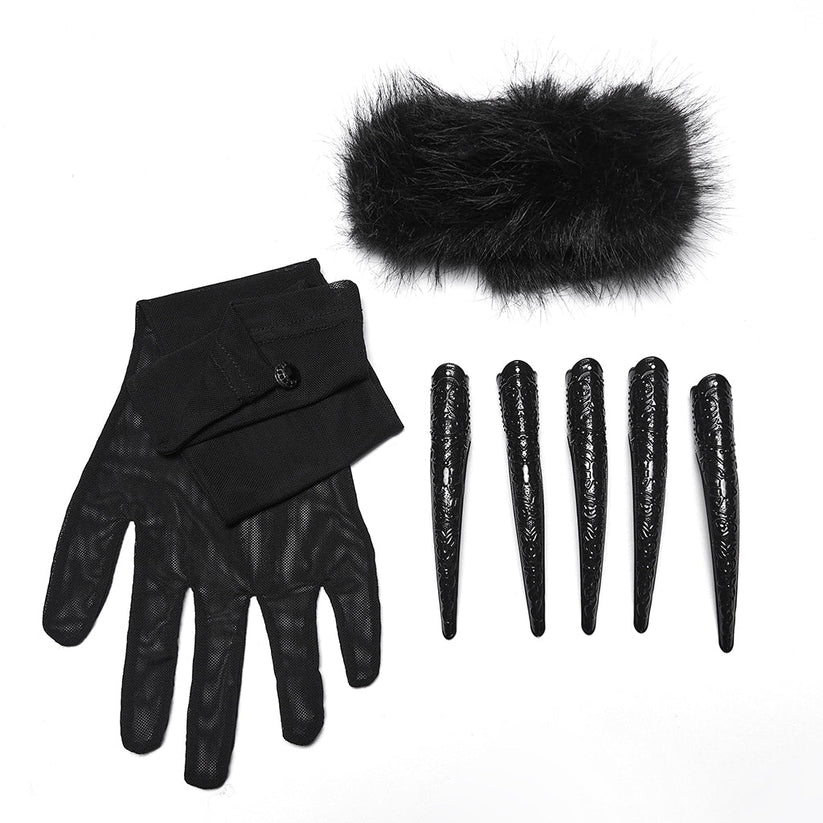 Punk Rave Gothic Gloves Fluffy Claw - QHA UK