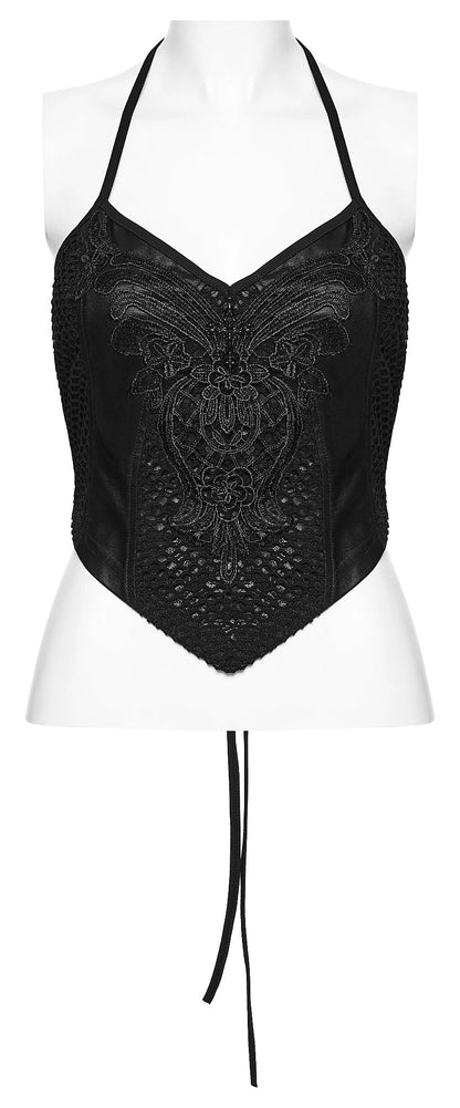 Punk Rave Women's Gothic Camisole Top Embroidery and Tie Back UK 8-16 - QHA UK