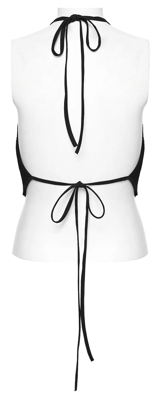 Punk Rave Women's Gothic Camisole Top Embroidery and Tie Back UK 8-16 - Back View - QHA UK