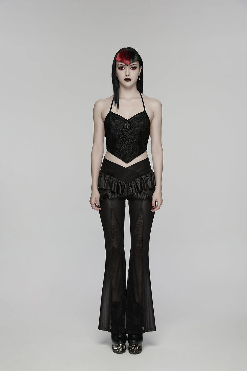 Punk Rave Women's Gothic Camisole Top Embroidery and Tie Back UK 8-16 - Back View - QHA UK