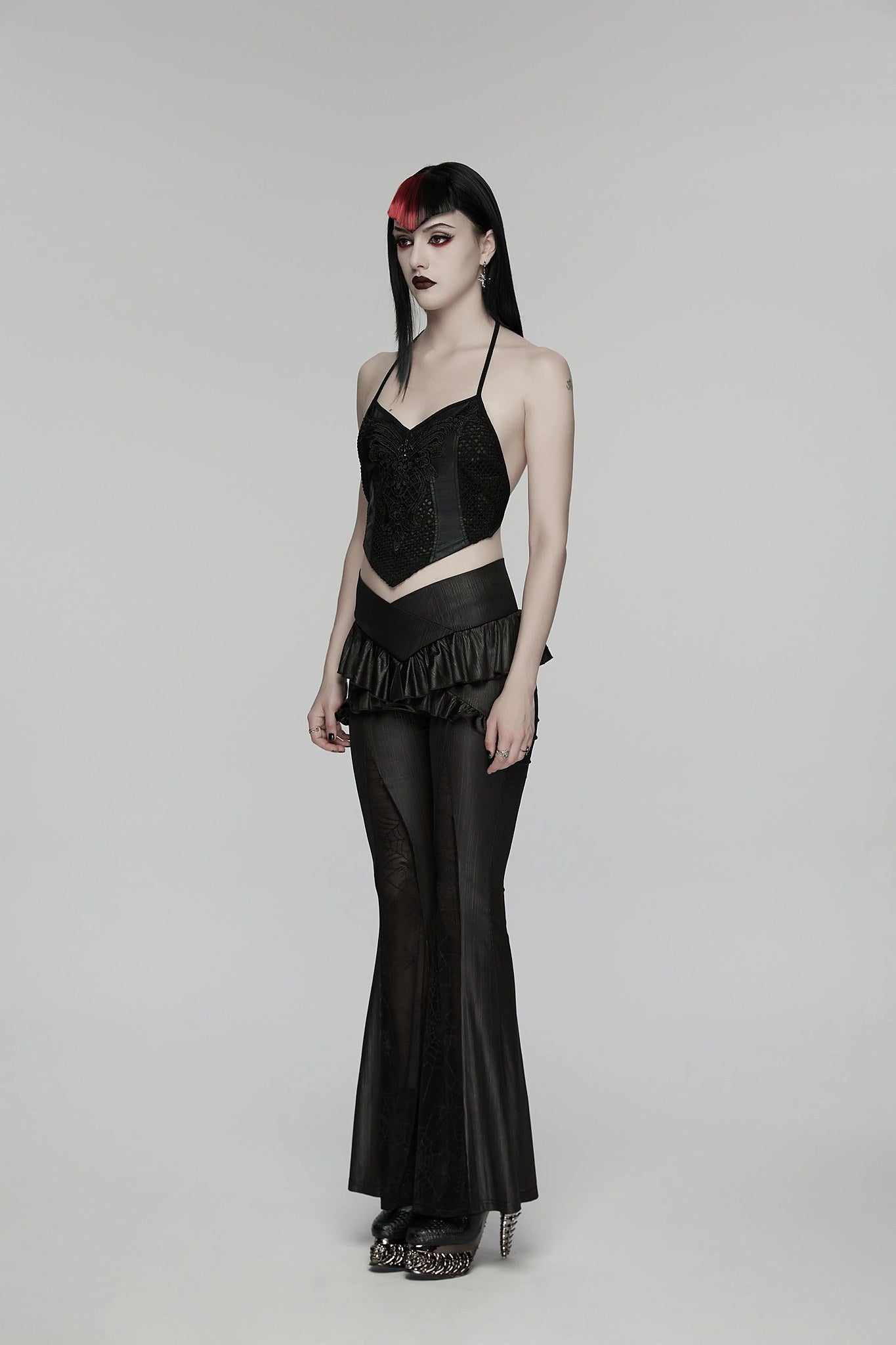 Punk Rave Women's Gothic Camisole Top Embroidery and Tie Back UK 8-16 - Back View - QHA UK