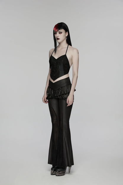 Punk Rave Women's Gothic Camisole Top Embroidery and Tie Back UK 8-16 - Back View - QHA UK