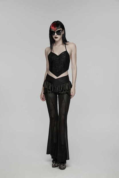 Punk Rave Women's Gothic Camisole Top Embroidery and Tie Back UK 8-16 - Back View - QHA UK