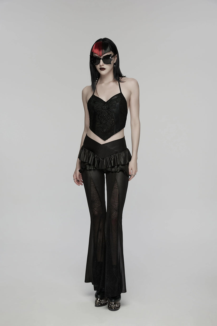 Punk Rave Women's Gothic Camisole Top Embroidery and Tie Back UK 8-16 - Back View - QHA UK