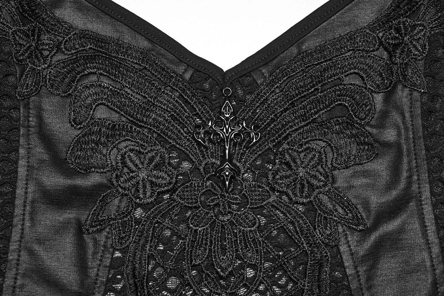Punk Rave Women's Gothic Camisole Top Embroidery and Tie Back UK 8-16 - Back View - QHA UK