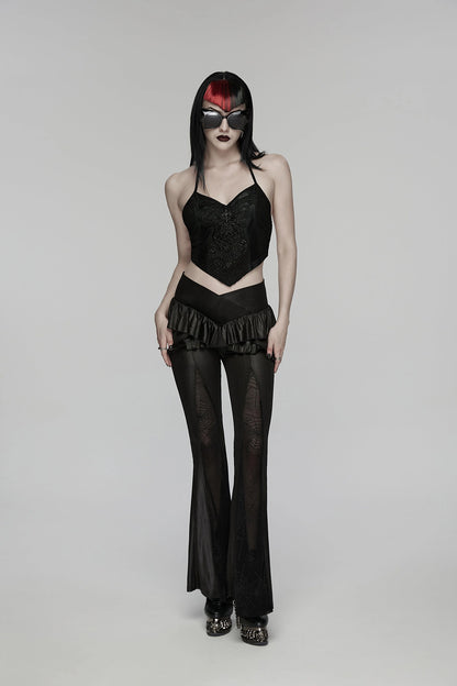 Punk Rave Women's Gothic Camisole Top Embroidery and Tie Back UK 8-16 - Back View - QHA UK
