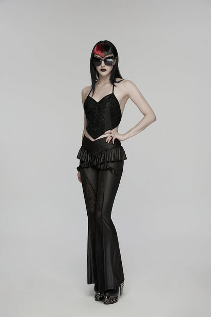 Punk Rave Women's Gothic Camisole Top Embroidery and Tie Back UK 8-16 - Back View - QHA UK