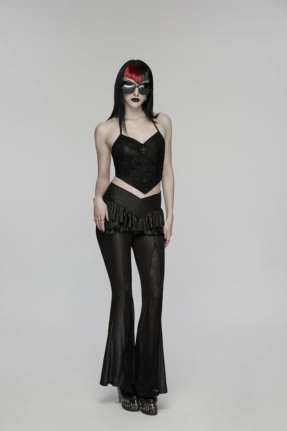 Punk Rave Women's Gothic Camisole Top Embroidery and Tie Back UK 8-16 - Back View - QHA UK