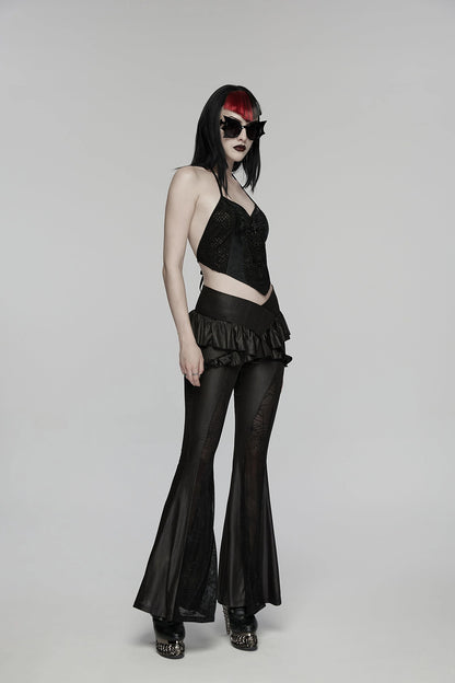Punk Rave Women's Gothic Camisole Top Embroidery and Tie Back UK 8-16 - Back View - QHA UK