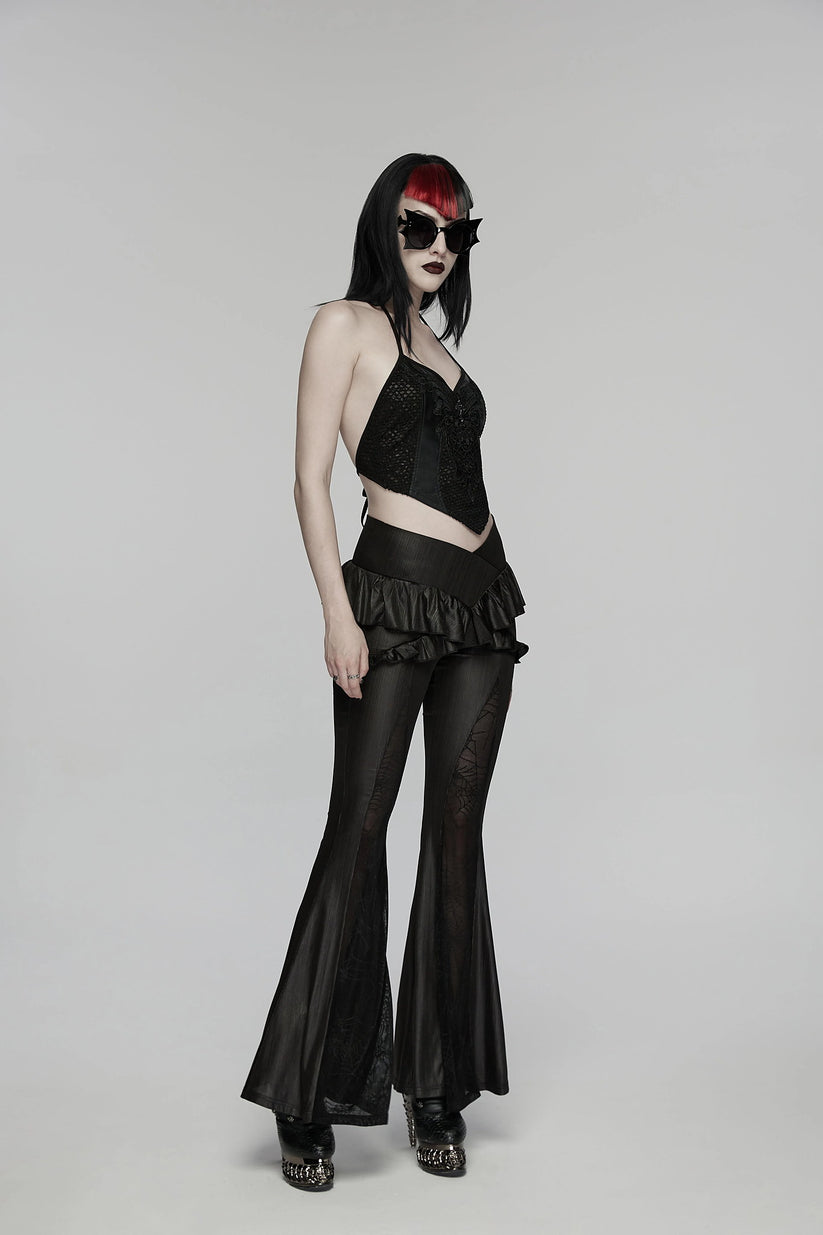 Punk Rave Women's Gothic Camisole Top Embroidery and Tie Back UK 8-16 - Back View - QHA UK