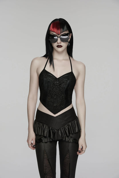 Punk Rave Women's Gothic Camisole Top Embroidery and Tie Back UK 8-16 - Back View - QHA UK