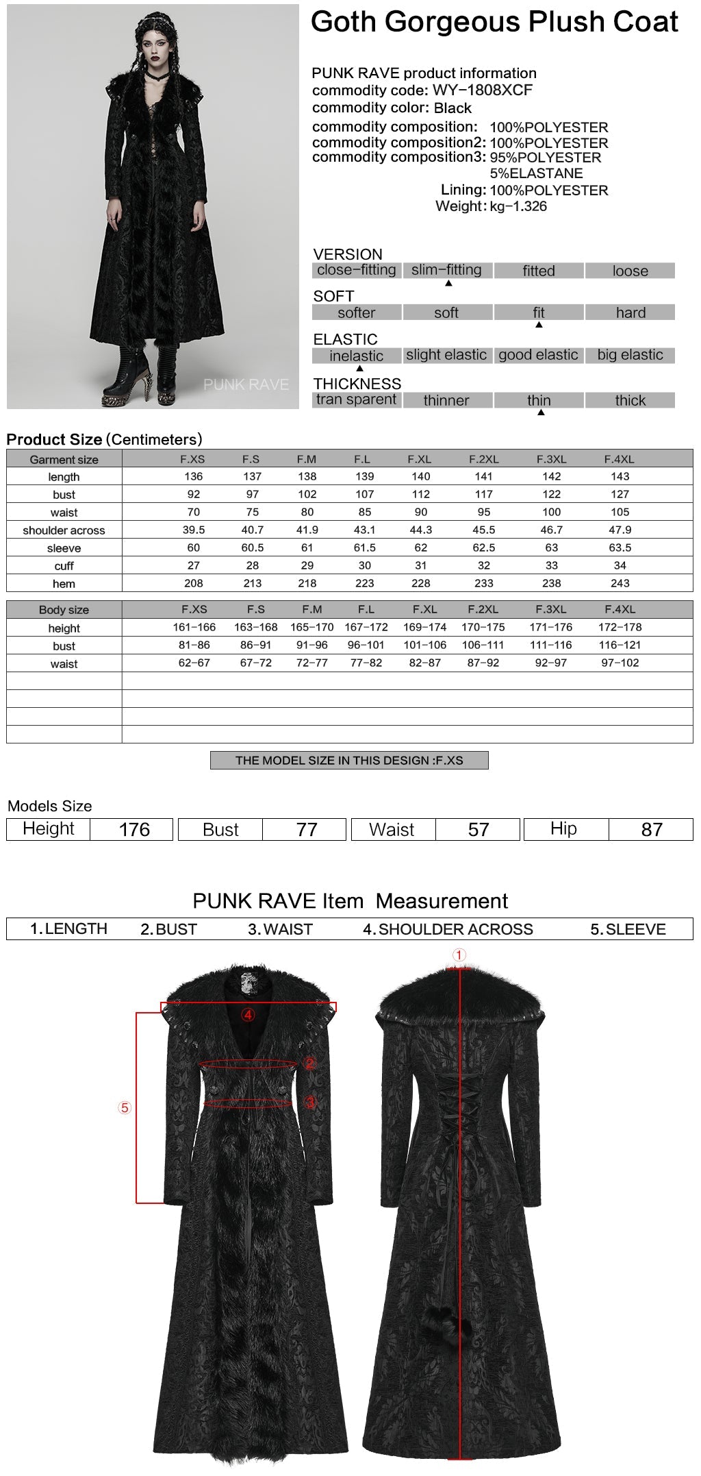Punk Rave Gothic Coat Plush UK 8-22 - QHA UK