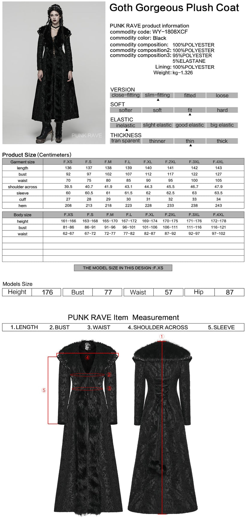 Punk Rave Gothic Coat Plush UK 8-22 - QHA UK