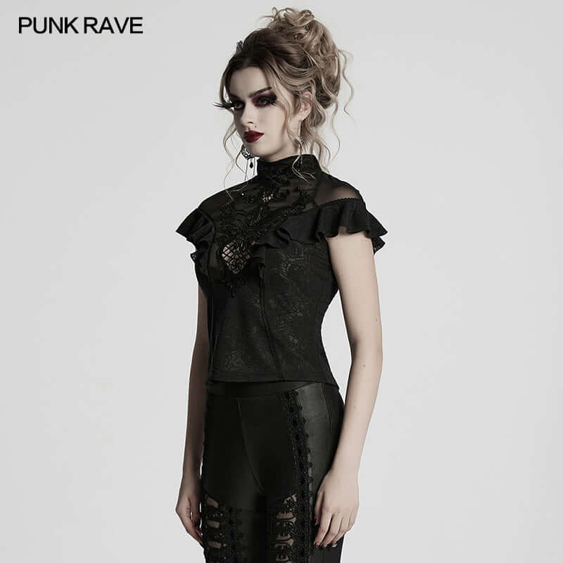 Punk Rave Gothic Blouse Applique Top UK 8-22 - QHA UK