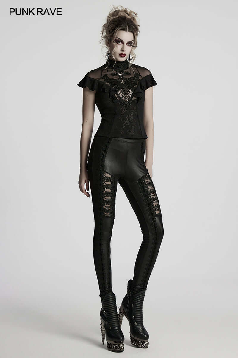 Punk Rave Gothic Blouse Applique Top UK 8-22 - QHA UK