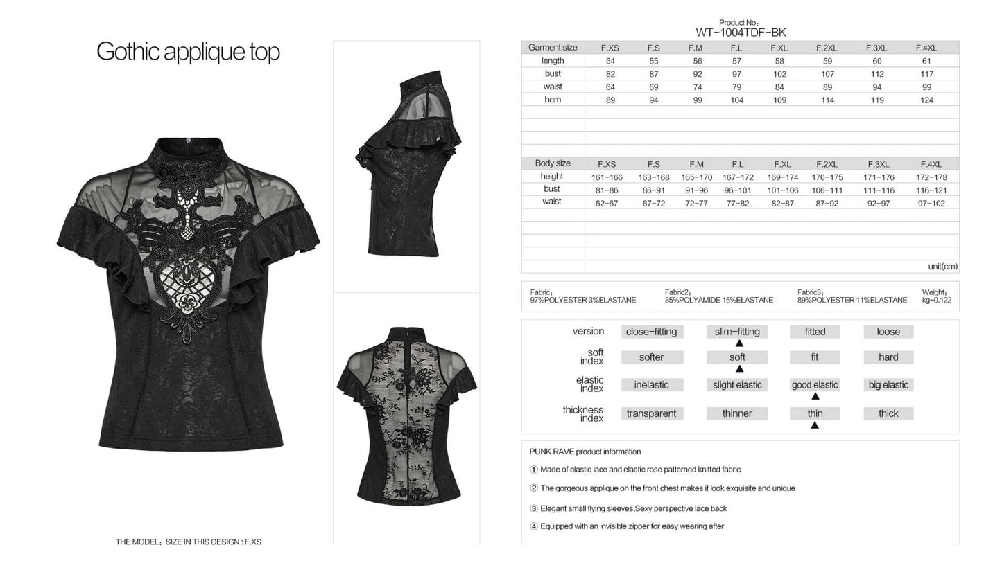 Punk Rave Gothic Blouse Applique Top UK 8-22 - QHA UK