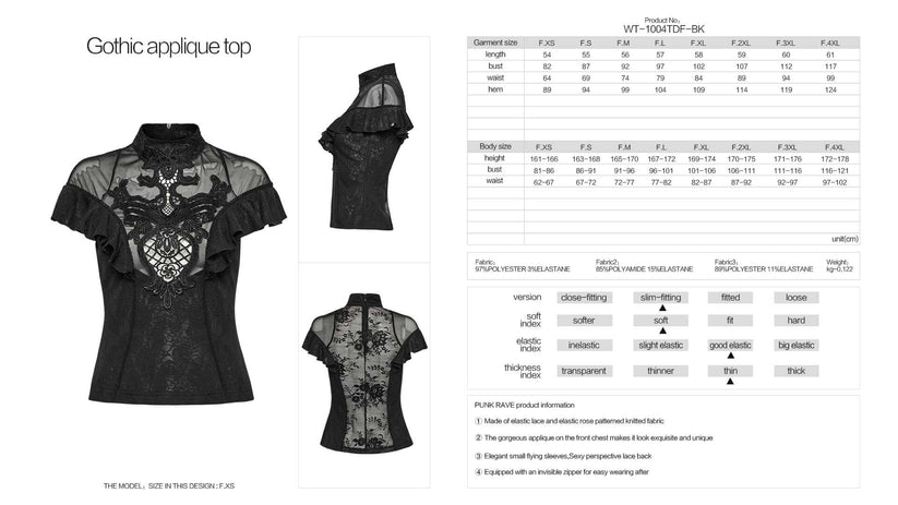 Punk Rave Gothic Blouse Applique Top UK 8-22 - QHA UK