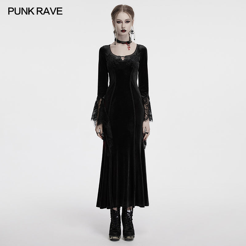 Punk Rave Dress Isolde Velvet Lace Sleeve Black UK 8-16 - Sleeve Detail - QHA UK