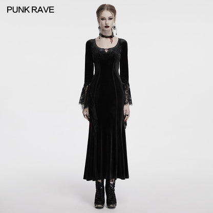 Punk Rave Dress Isolde Velvet Lace Sleeve Black UK 8-16 - Sleeve Detail - QHA UK