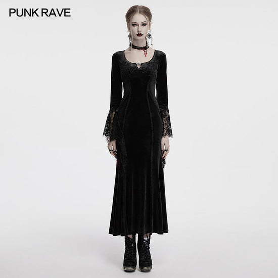 Punk Rave Dress Isolde Velvet Lace Sleeve Black UK 8-16 - Sleeve Detail - QHA UK