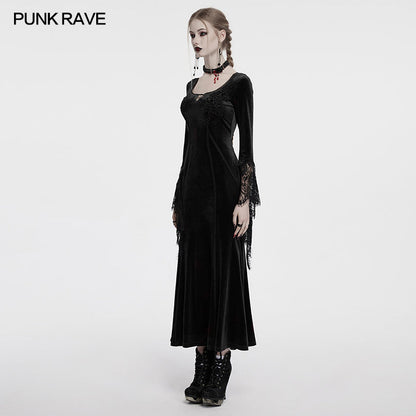 Punk Rave Dress Isolde Velvet Lace Sleeve Black UK 8-16 - Sleeve Detail - QHA UK