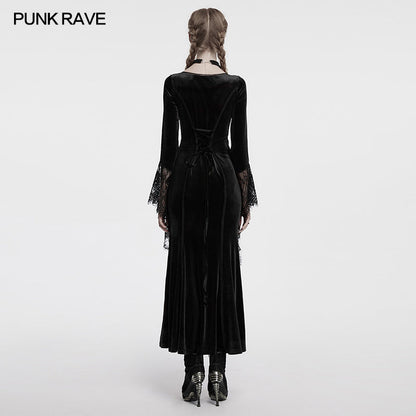 Punk Rave Dress Isolde Velvet Lace Sleeve Black UK 8-16 - Sleeve Detail - QHA UK