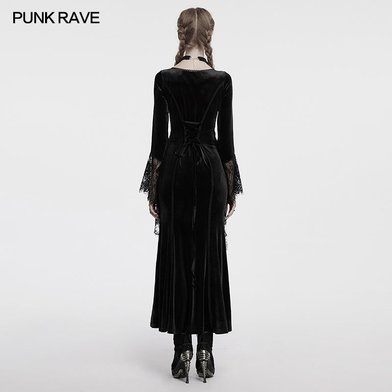 Punk Rave Dress Isolde Velvet Lace Sleeve Black UK 8-16 - Sleeve Detail - QHA UK