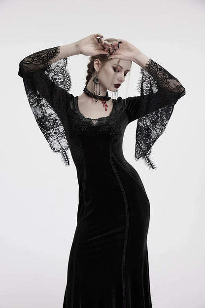 Punk Rave Dress Isolde Velvet Lace Sleeve Black UK 8-16 - Sleeve Detail - QHA UK