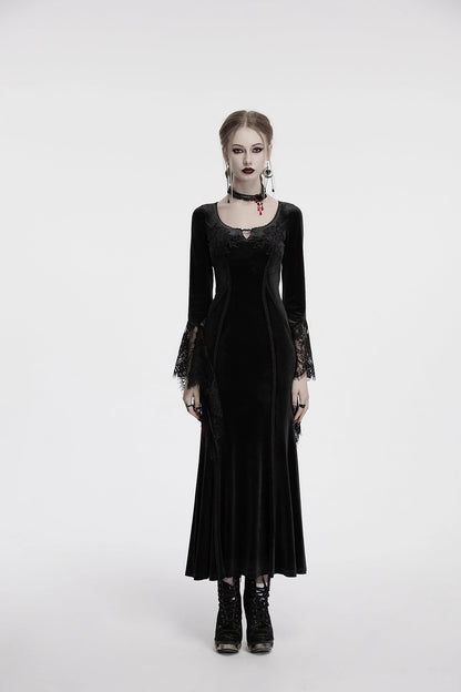 Punk Rave Dress Isolde Velvet Lace Sleeve Black UK 8-16 - Sleeve Detail - QHA UK