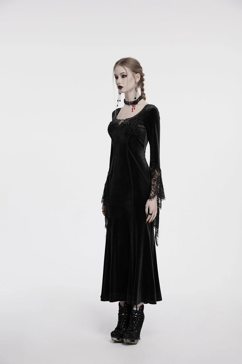 Punk Rave Dress Isolde Velvet Lace Sleeve Black UK 8-16 - Sleeve Detail - QHA UK
