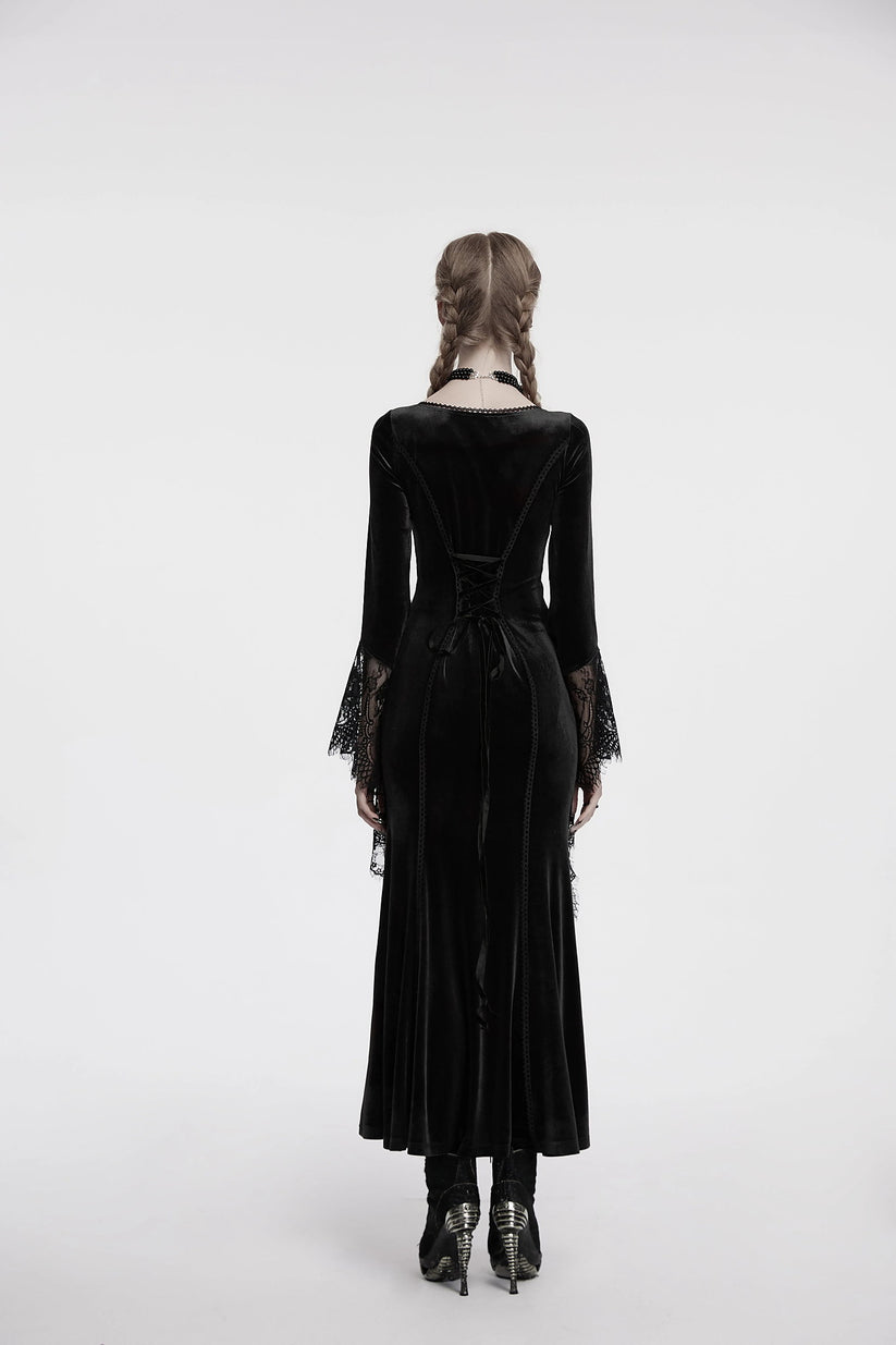 Punk Rave Dress Isolde Velvet Lace Sleeve Black UK 8-16 - Sleeve Detail - QHA UK