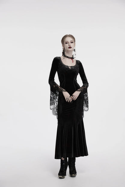 Punk Rave Dress Isolde Velvet Lace Sleeve Black UK 8-16 - Sleeve Detail - QHA UK