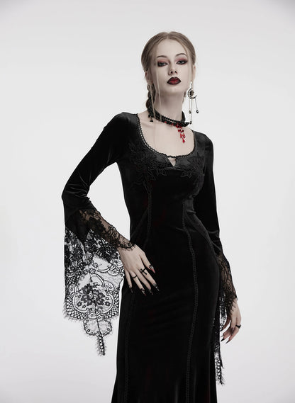 Punk Rave Dress Isolde Velvet Lace Sleeve Black UK 8-16 - Sleeve Detail - QHA UK