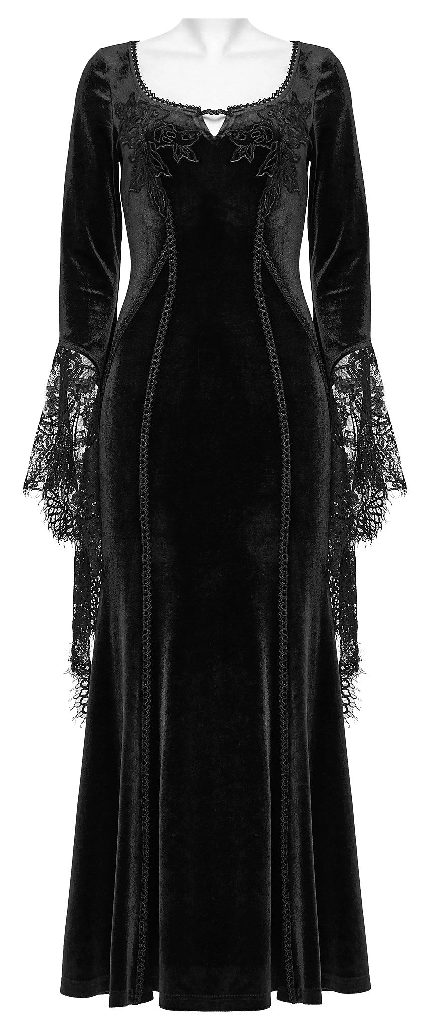 Punk Rave Dress Isolde Velvet Lace Sleeve Black UK 8-16 - Sleeve Detail - QHA UK