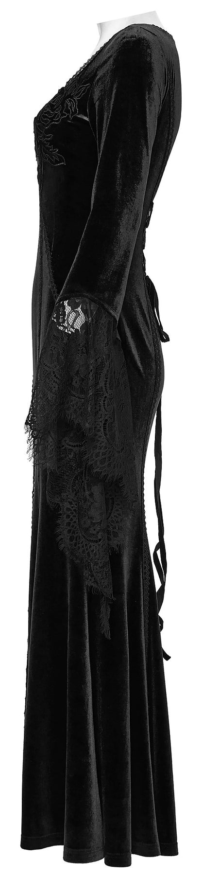 Punk Rave Dress Isolde Velvet Lace Sleeve Black UK 8-16 - Sleeve Detail - QHA UK