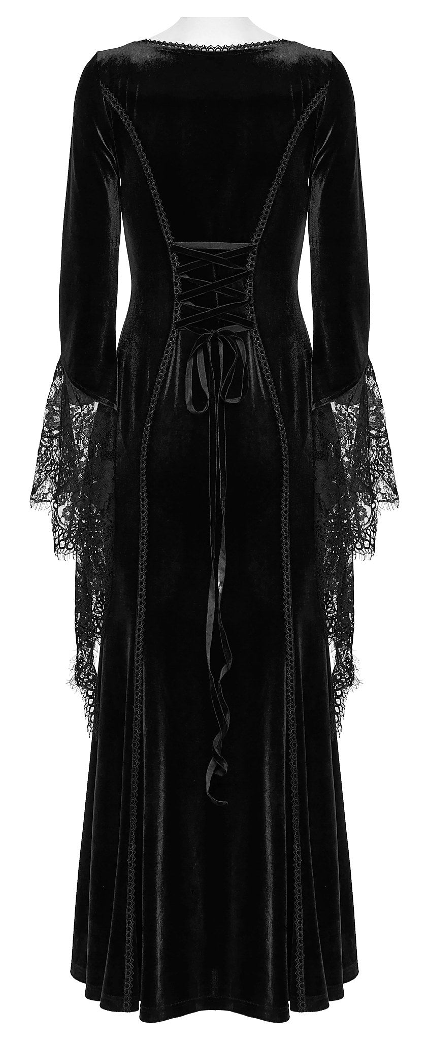Punk Rave Dress Isolde Velvet Lace Sleeve Black UK 8-16 - Sleeve Detail - QHA UK