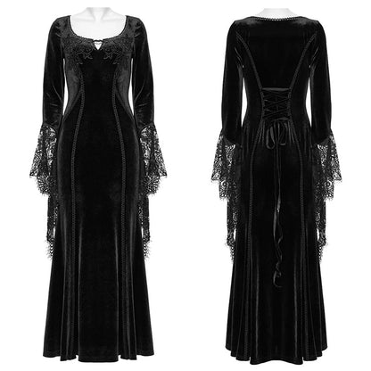 Punk Rave Dress Isolde Velvet Lace Sleeve Black UK 8-16 - Sleeve Detail - QHA UK
