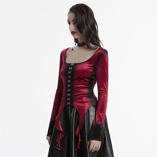 Punk Rave Top Leticia Burgundy Gradient Velvet with Hooks and Eyes - QHA UK