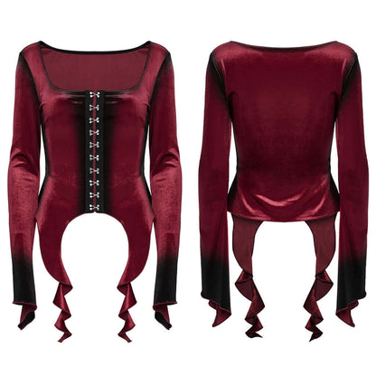 Punk Rave Top Leticia Burgundy Gradient Velvet with Hooks and Eyes - QHA UK