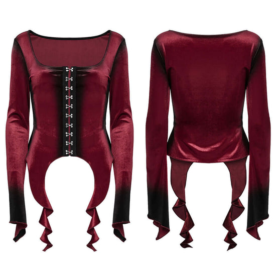 Punk Rave Top Leticia Burgundy Gradient Velvet with Hooks and Eyes - QHA UK