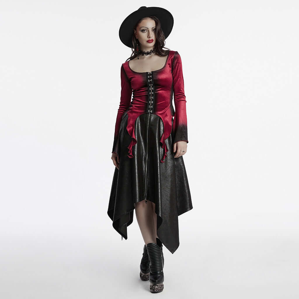 Punk Rave Top Leticia Burgundy Gradient Velvet with Hooks and Eyes - QHA UK