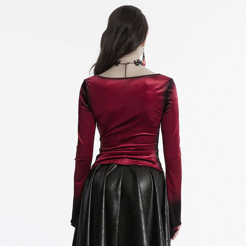 Punk Rave Top Leticia Burgundy Gradient Velvet with Hooks and Eyes - QHA UK
