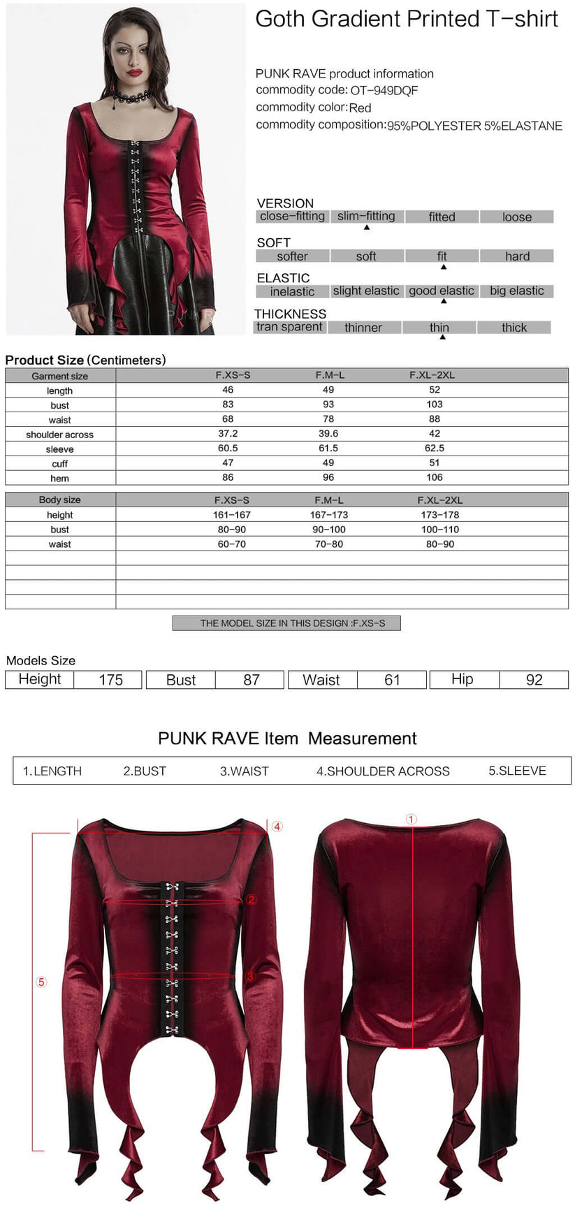 Punk Rave Top Leticia Burgundy Gradient Velvet with Hooks and Eyes - QHA UK
