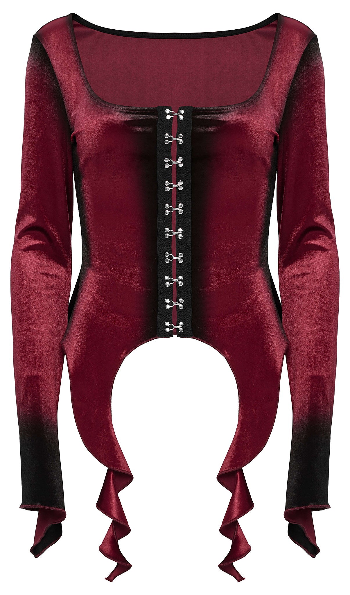 Punk Rave Top Leticia Burgundy Gradient Velvet with Hooks and Eyes - QHA UK